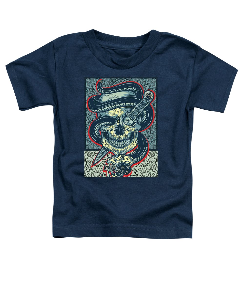 Rubino Logo Tattoo Skull - Toddler T-Shirt Toddler T-Shirt Pixels Navy Small 