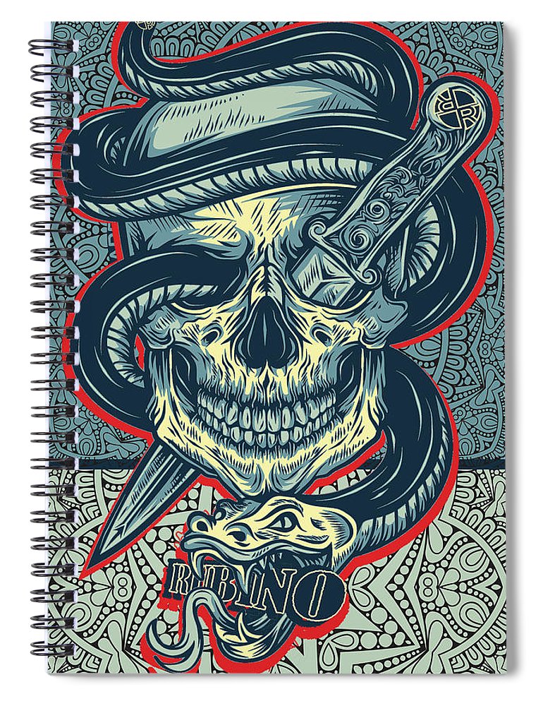Rubino Logo Tattoo Skull - Spiral Notebook Spiral Notebook Pixels 6