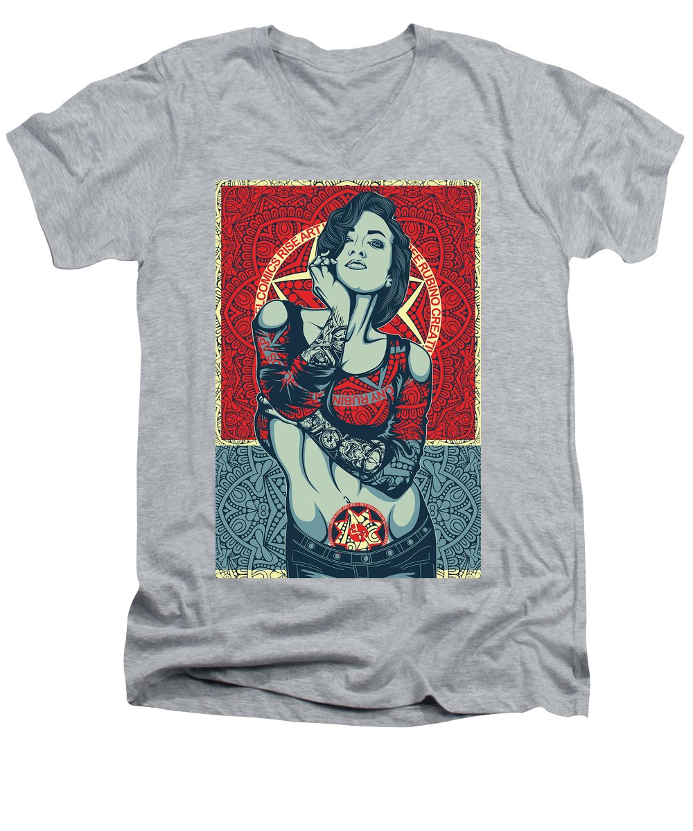Rubino Mandala Woman Cool - Men's V-Neck T-Shirt Men's V-Neck T-Shirt Pixels Heather Small 