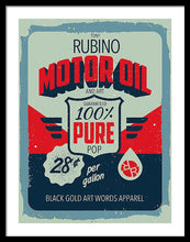 Rubino Motor Oil 2 - Framed Print Framed Print Pixels 22.500" x 30.000" Black White