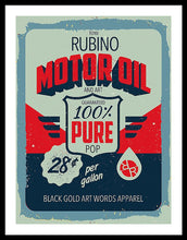 Rubino Motor Oil 2 - Framed Print Framed Print Pixels 27.000" x 36.000" Black White
