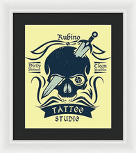 Rubino Motorcycle And Tattoo Skull - Framed Print Framed Print Pixels 13.375" x 16.000" White Black