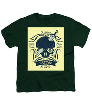 Rubino Motorcycle And Tattoo Skull - Youth T-Shirt Youth T-Shirt Pixels Hunter Green Small 
