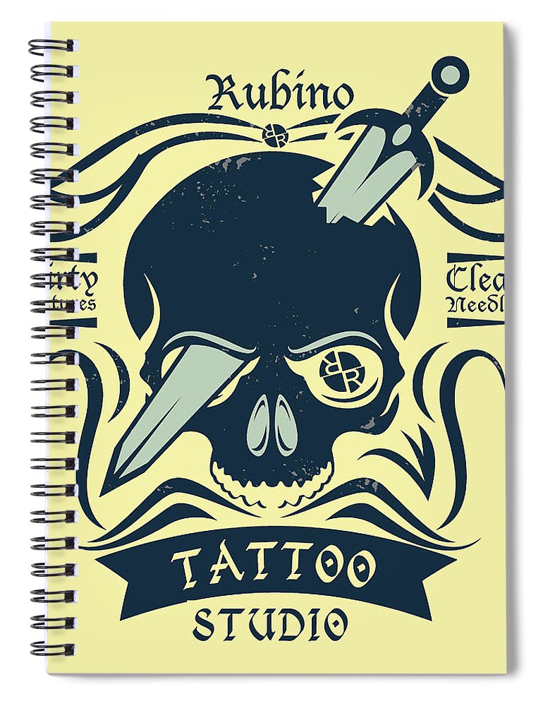 Rubino Motorcycle And Tattoo Skull - Spiral Notebook Spiral Notebook Pixels 6