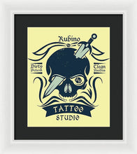 Rubino Motorcycle And Tattoo Skull - Framed Print Framed Print Pixels 11.625" x 14.000" White Black