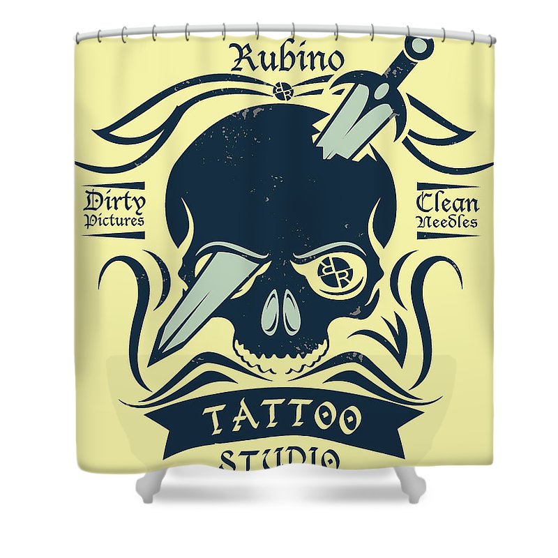 Rubino Motorcycle And Tattoo Skull - Shower Curtain Shower Curtain Pixels 71