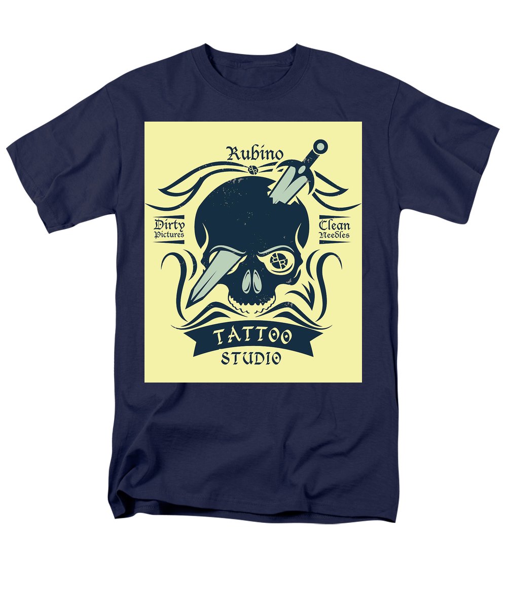Rubino Motorcycle And Tattoo Skull - Men's T-Shirt  (Regular Fit) Men's T-Shirt (Regular Fit) Pixels Navy Small 