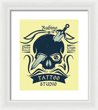 Rubino Motorcycle And Tattoo Skull - Framed Print Framed Print Pixels 11.625" x 14.000" White White