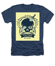 Rubino Motorcycle And Tattoo Skull - Heathers T-Shirt Heathers T-Shirt Pixels Navy Small 