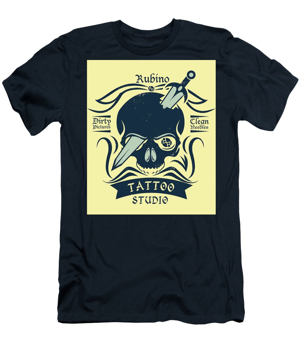 Rubino Motorcycle And Tattoo Skull - Men's T-Shirt (Athletic Fit) Men's T-Shirt (Athletic Fit) Pixels Navy Small 