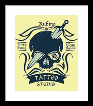 Rubino Motorcycle And Tattoo Skull - Framed Print Framed Print Pixels 11.625" x 14.000" Black White