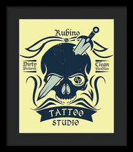 Rubino Motorcycle And Tattoo Skull - Framed Print Framed Print Pixels 13.375" x 16.000" Black Black