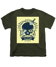 Rubino Motorcycle And Tattoo Skull - Youth T-Shirt Youth T-Shirt Pixels Military Green Small 