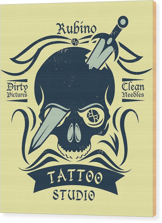 Rubino Motorcycle And Tattoo Skull - Wood Print Wood Print Pixels 6.625