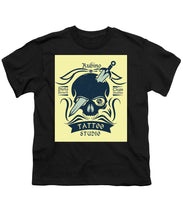 Rubino Motorcycle And Tattoo Skull - Youth T-Shirt Youth T-Shirt Pixels Black Small 