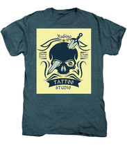Rubino Motorcycle And Tattoo Skull - Men's Premium T-Shirt Men's Premium T-Shirt Pixels Steel Blue Heather Small 