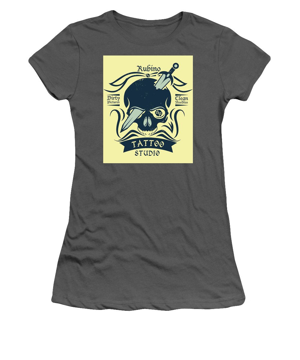 Rubino Motorcycle And Tattoo Skull - Women's T-Shirt (Athletic Fit) Women's T-Shirt (Athletic Fit) Pixels Charcoal Small 