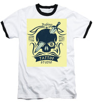 Rubino Motorcycle And Tattoo Skull - Baseball T-Shirt Baseball T-Shirt Pixels White / Black Small 