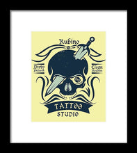 Rubino Motorcycle And Tattoo Skull - Framed Print Framed Print Pixels 6.625" x 8.000" Black White