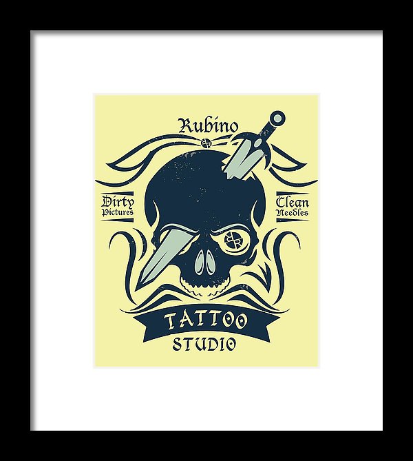 Rubino Motorcycle And Tattoo Skull - Framed Print Framed Print Pixels 6.625