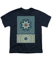 Rubino Outline Mandala - Youth T-Shirt Youth T-Shirt Pixels Navy Small 