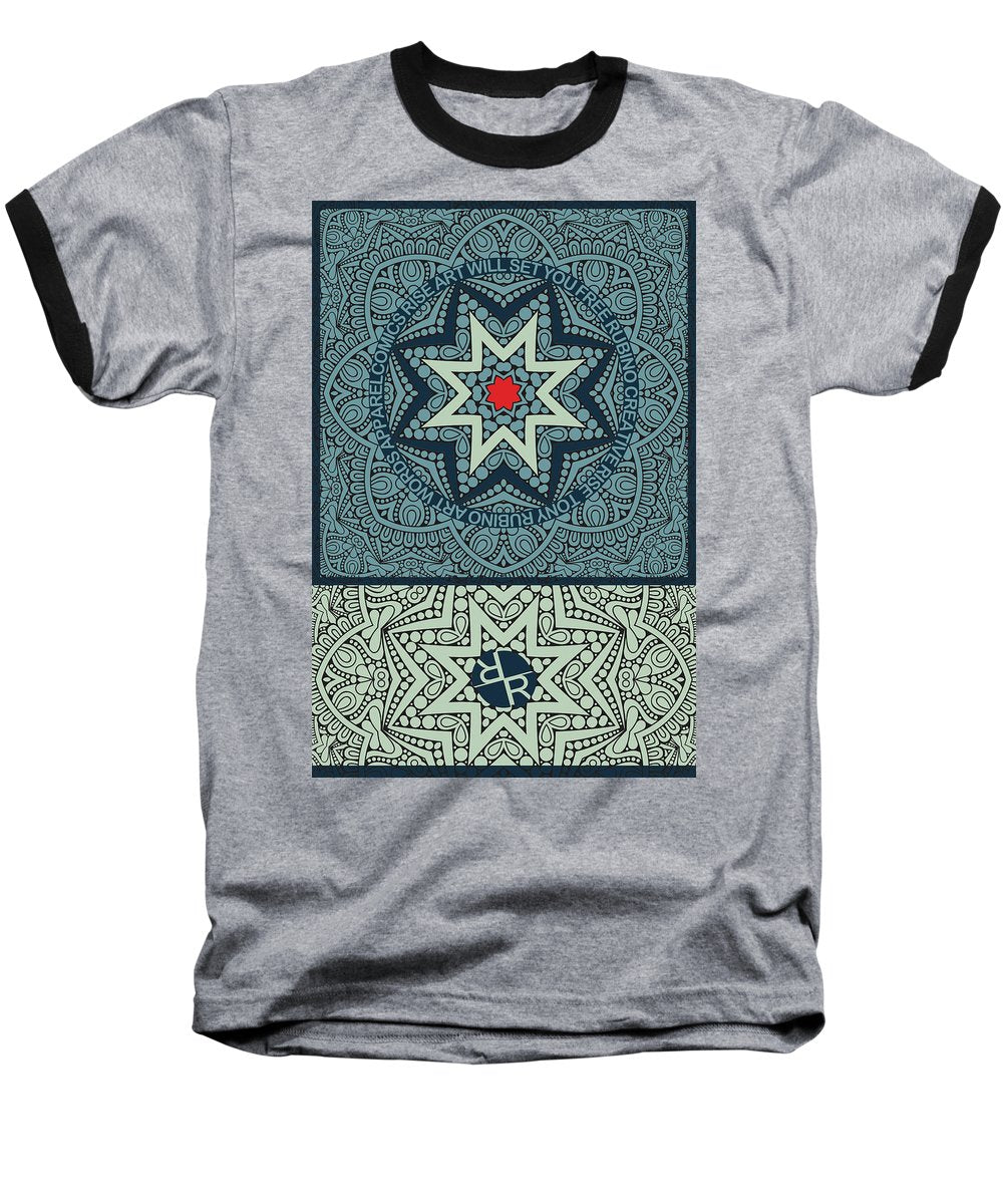 Rubino Outline Mandala - Baseball T-Shirt Baseball T-Shirt Pixels Heather / Black Small 