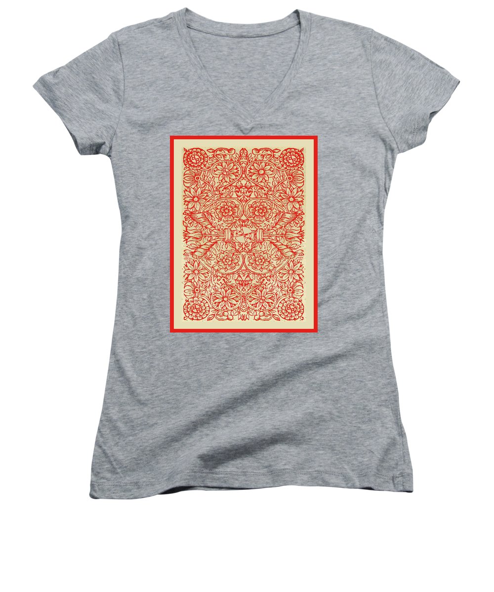 Rubino Red Floral - Women's V-Neck (Athletic Fit)