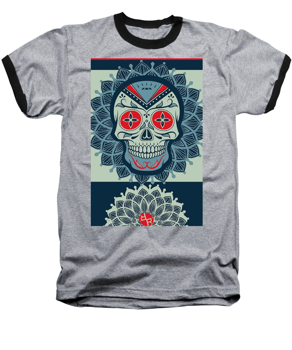 Rubino Rise Skull Reb Blue - Baseball T-Shirt Baseball T-Shirt Pixels Heather / Black Small 