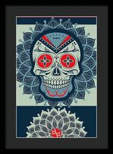 Rubino Rise Skull Reb Blue - Framed Print Framed Print Pixels 13.375" x 20.000" Black Black