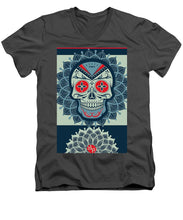 Rubino Rise Skull Reb Blue - Men's V-Neck T-Shirt Men's V-Neck T-Shirt Pixels Charcoal Small 