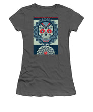 Rubino Rise Skull Reb Blue - Women's T-Shirt (Athletic Fit) Women's T-Shirt (Athletic Fit) Pixels Charcoal Small 