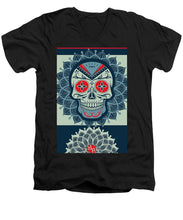 Rubino Rise Skull Reb Blue - Men's V-Neck T-Shirt Men's V-Neck T-Shirt Pixels Black Small 