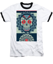 Rubino Rise Skull Reb Blue - Baseball T-Shirt Baseball T-Shirt Pixels White / Black Small 