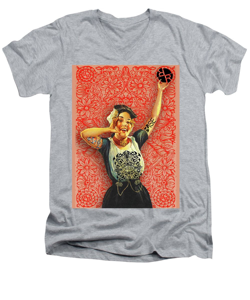 Rubino Rise Woman - Men's V-Neck T-Shirt Men's V-Neck T-Shirt Pixels Heather Small 