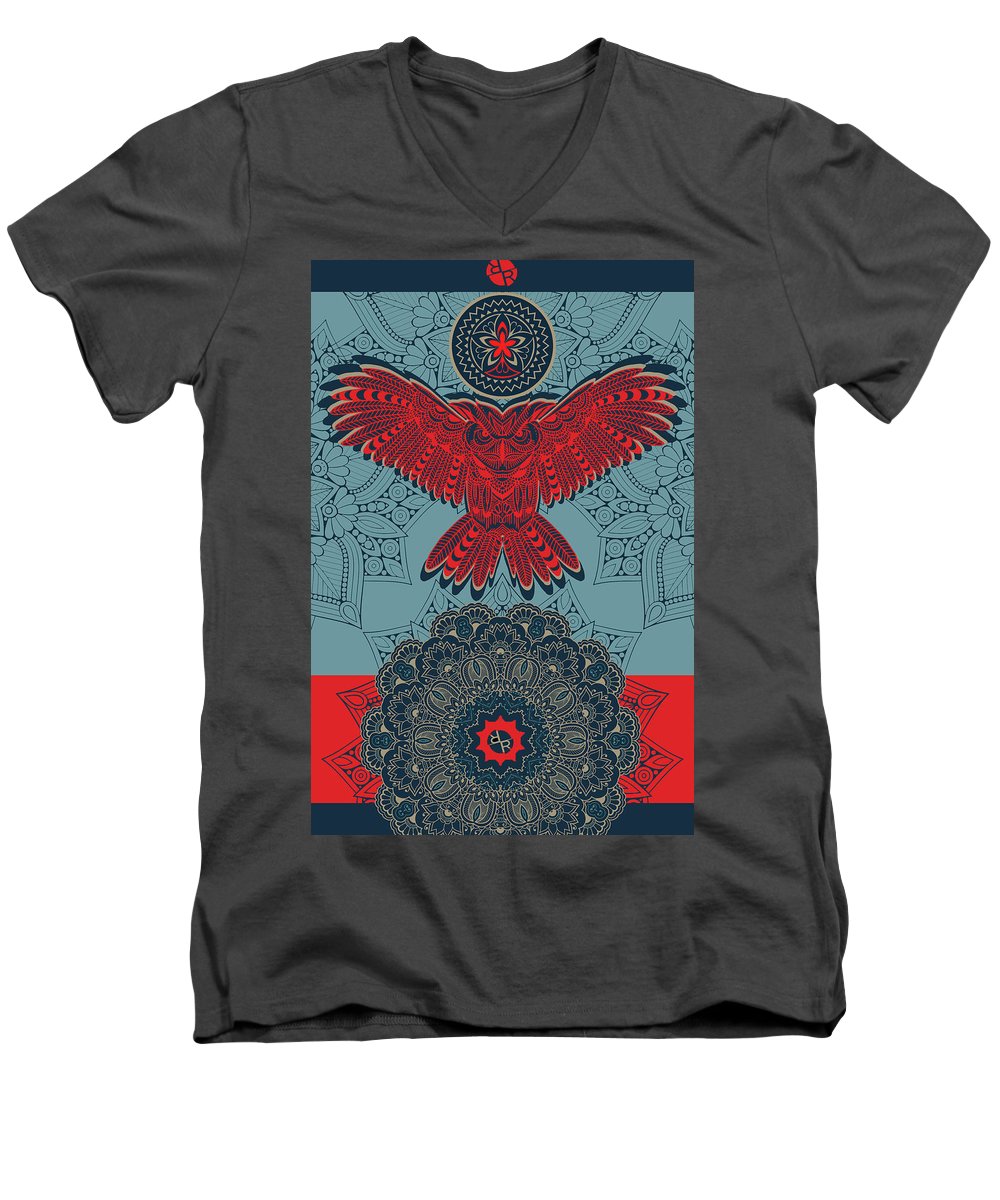 Rubino Spirit Owl - Men's V-Neck T-Shirt Men's V-Neck T-Shirt Pixels Charcoal Small 
