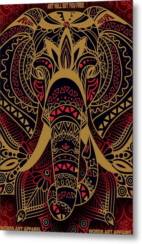 Rubino Zen Elephant Red - Metal Print Metal Print Pixels 6.625