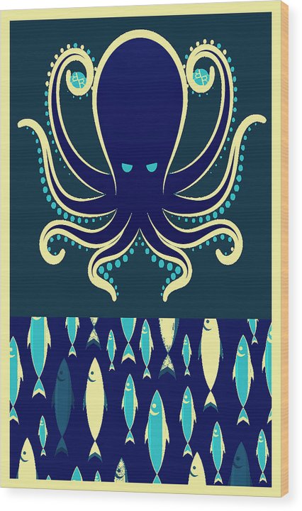 Rubino Zen Octopus Blue - Wood Print Wood Print Pixels 6.625