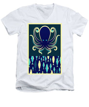 Rubino Zen Octopus Blue - Men's V-Neck T-Shirt Men's V-Neck T-Shirt Pixels White Small 