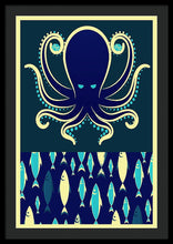 Rubino Zen Octopus Blue - Framed Print Framed Print Pixels 24.000" x 36.000" Black Black