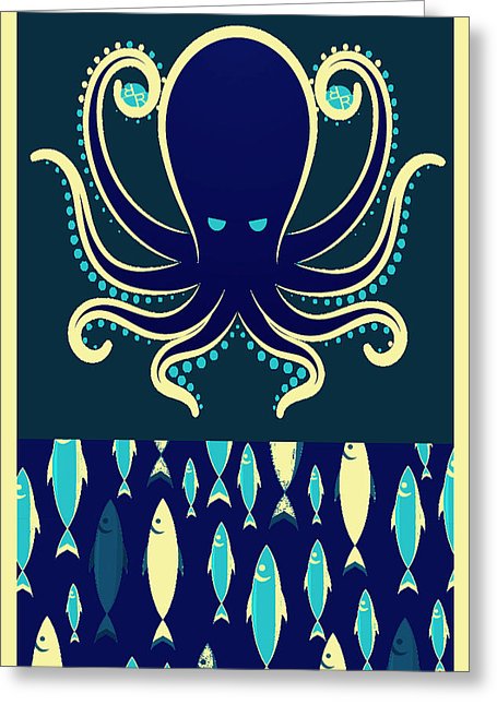 Rubino Zen Octopus Blue - Greeting Card Greeting Card Pixels Single Card  
