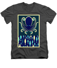 Rubino Zen Octopus Blue - Men's V-Neck T-Shirt Men's V-Neck T-Shirt Pixels Charcoal Small 
