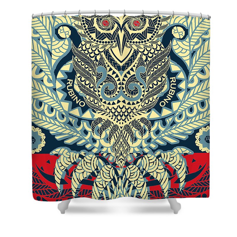 Rubino Zen Owl Blue - Shower Curtain Shower Curtain Pixels 71