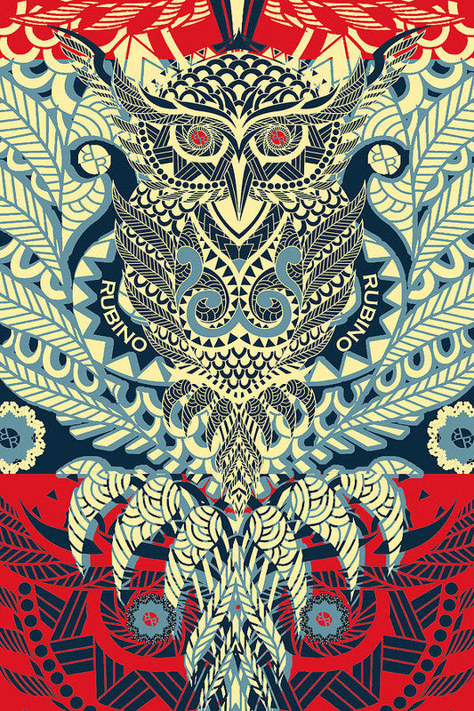Rubino Zen Owl Blue - Art Print Art Print Pixels 5.375