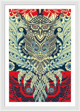 Rubino Zen Owl Blue - Framed Print Framed Print Pixels 26.625" x 40.000" White White