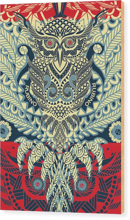 Rubino Zen Owl Blue - Wood Print Wood Print Pixels 6.625