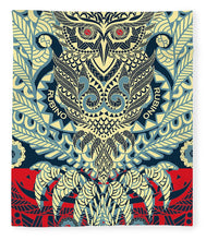 Rubino Zen Owl Blue - Blanket Blanket Pixels 50" x 60" Plush Fleece 