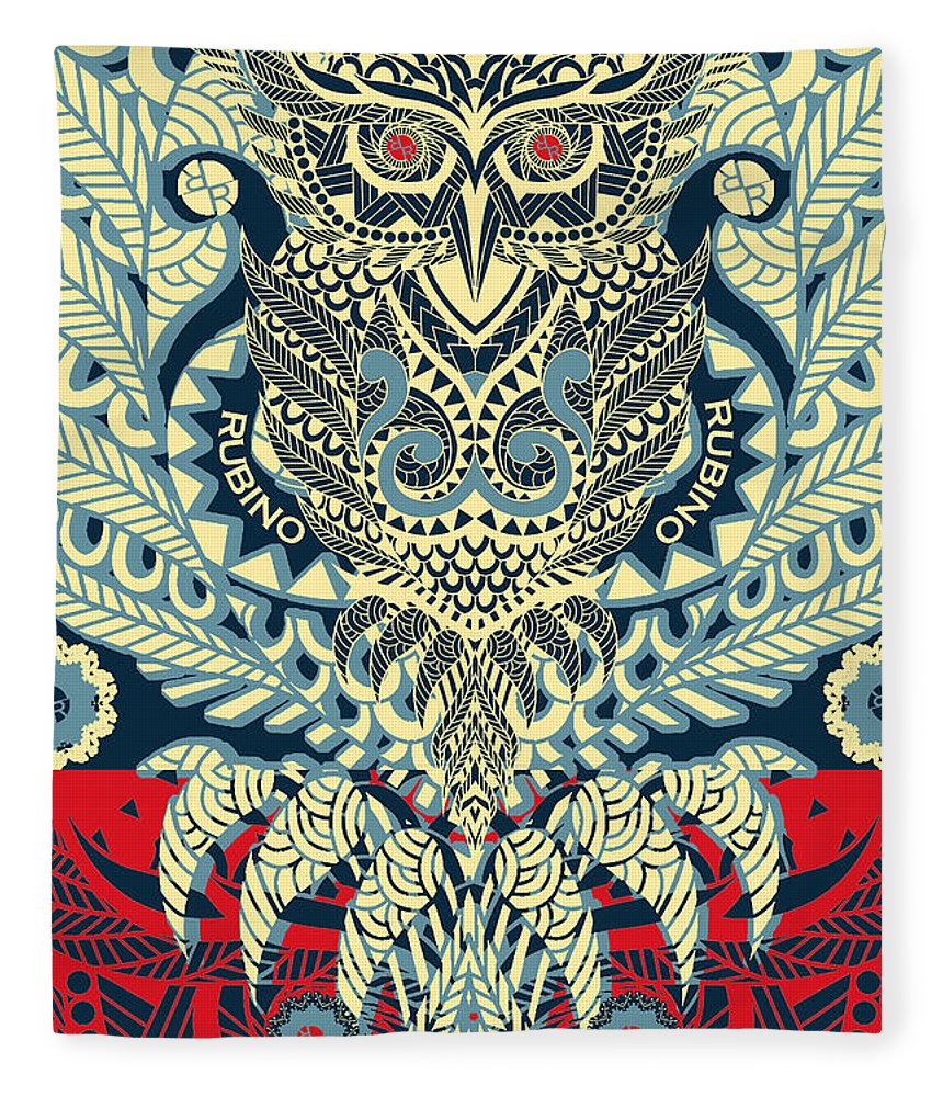Rubino Zen Owl Blue - Blanket Blanket Pixels 50
