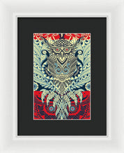 Rubino Zen Owl Blue - Framed Print Framed Print Pixels 6.625" x 10.000" White Black