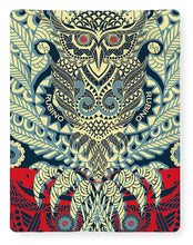 Rubino Zen Owl Blue - Blanket Blanket Pixels 60" x 80" Sherpa Fleece 