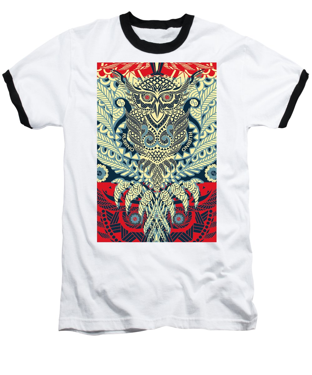 Rubino Zen Owl Blue - Baseball T-Shirt Baseball T-Shirt Pixels White / Black Small 